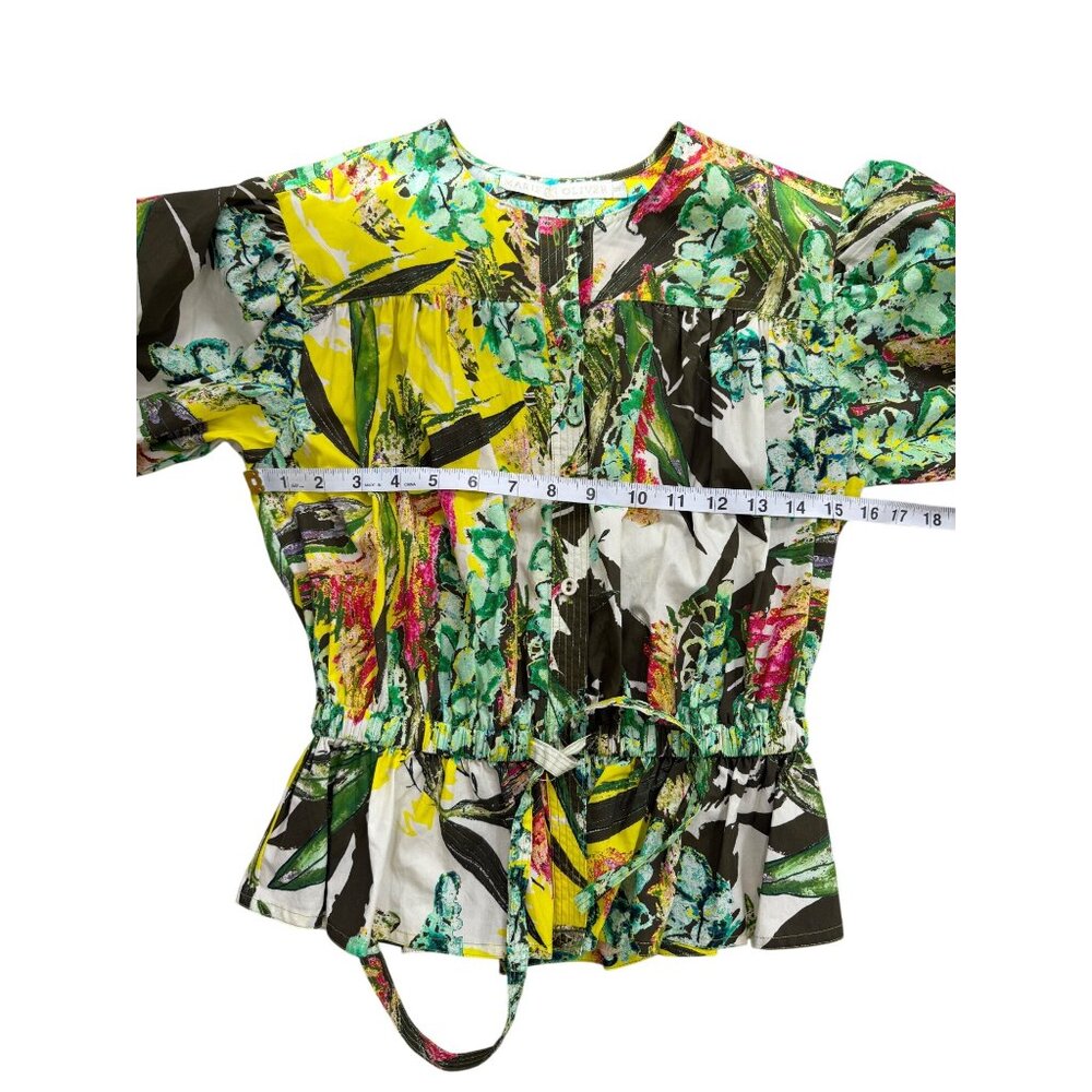Marie Oliver Women XXS Willis Top Puff Sleeve Cotton Eden Floral Green Yellow - Picture 6 of 7